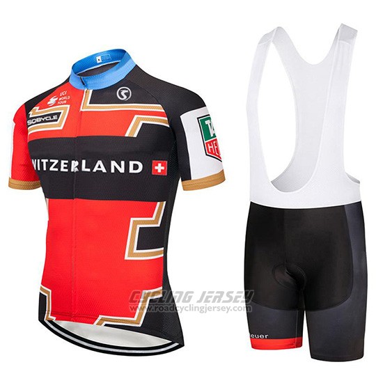 2019 Cycling Jersey Switzerland Red Black Short Sleeve and Bib Short (2)